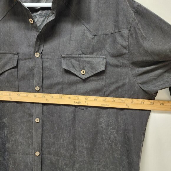 Mens Black Button-Up Long Sleeve Shirt Size XL Dual Chest Pockets - Picture 8 of 8